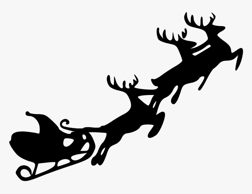 Santa Claus Reindeer Sled Clip Art - Santa Sleigh Silhouette Png, Transpare...