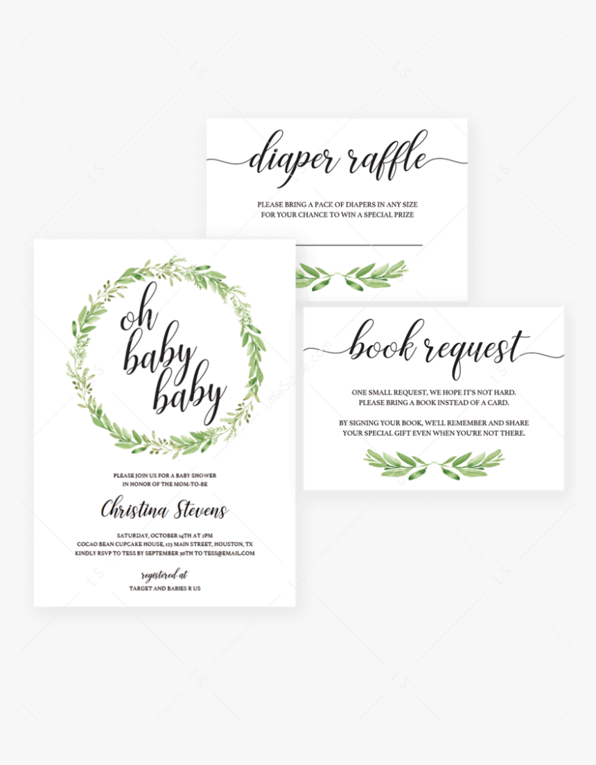 Transparent Wedding Shower Invitation Clipart - Oh Baby Greenery Baby Shower Invitations, HD Png Download, Free Download