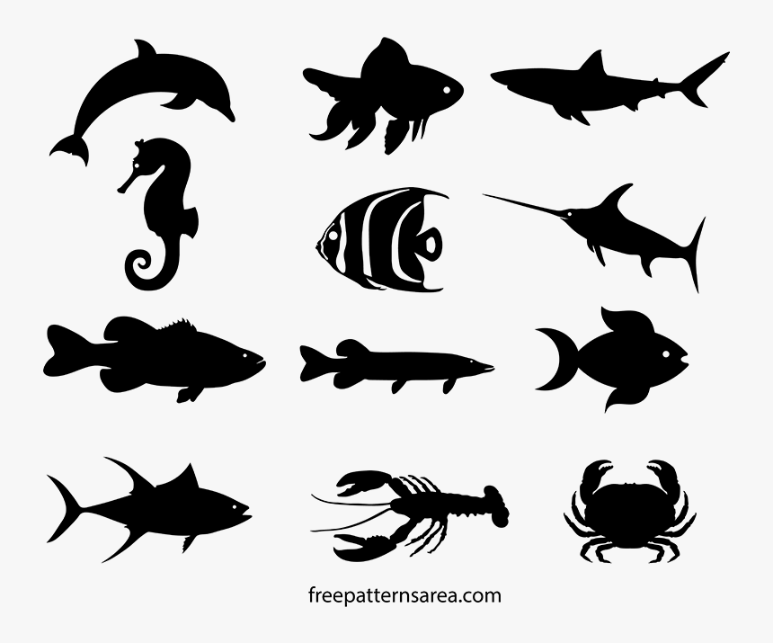 sea creature clipart black and white