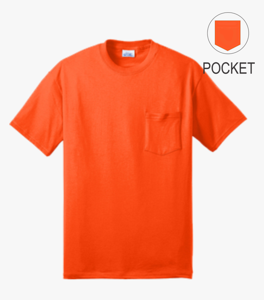 Safety Orange Short Sleeve Pocket T Shirt Front, HD Png Download, Free Download
