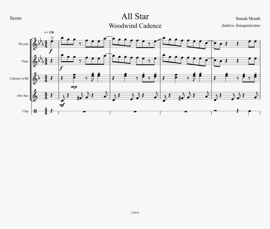 All Star Sheet Music Composed By Smash Mouth 1 Of, HD Png Download, Free Download