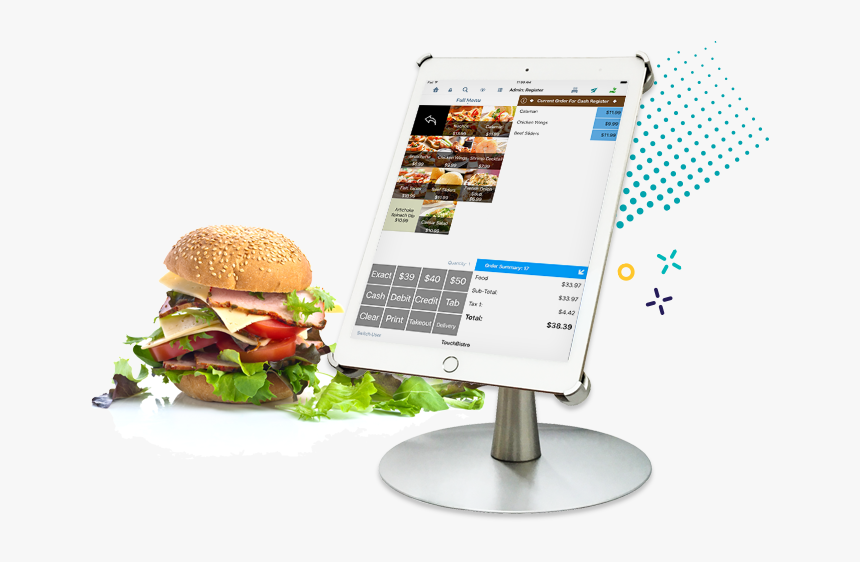 A Hamburger Next To An Ipad Displaying Touchbistro, HD Png Download, Free Download