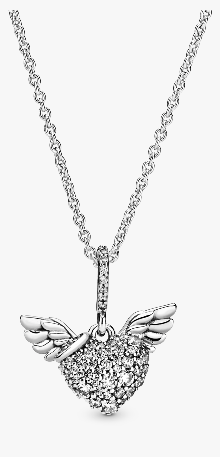 Pavé Heart And Angel Wings Necklace, HD Png Download, Free Download