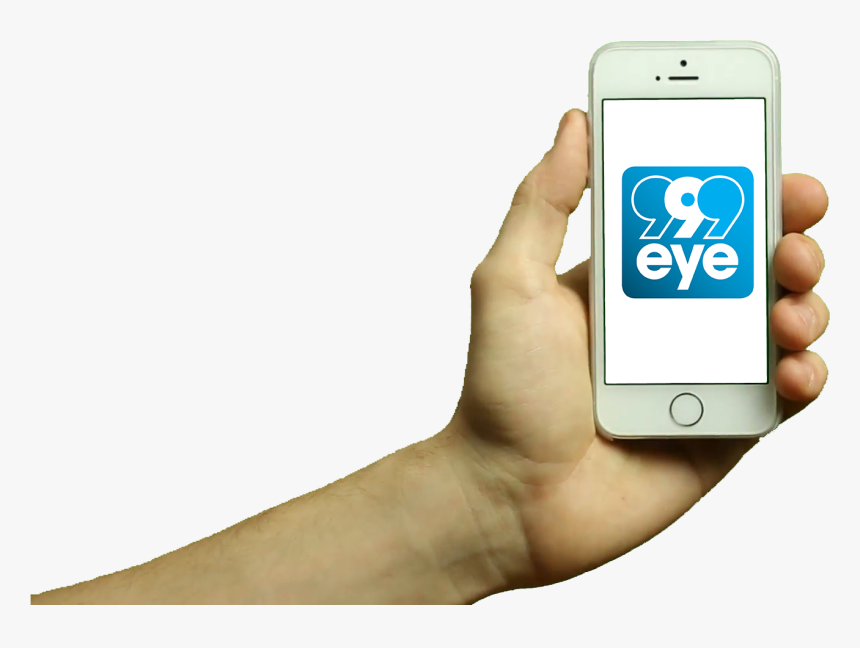 A Hand Holding A Phone With The 999eye Logo On The, HD Png Download, Free Download