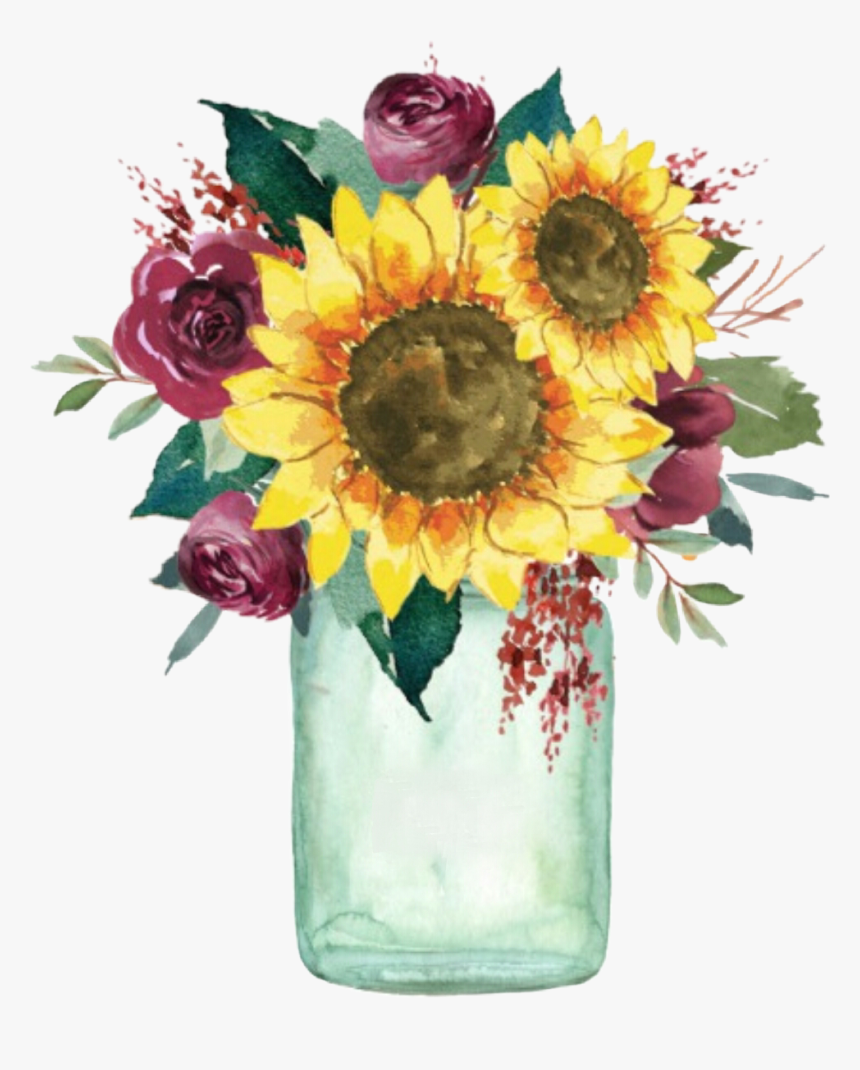 #watercolor #flowers #sunflower #sunflowers #masonjar, HD Png Download, Free Download