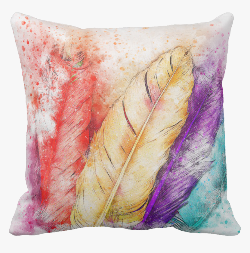 Colorful Watercolor Feathers Throw Pillow Jomazzle, HD Png Download, Free Download