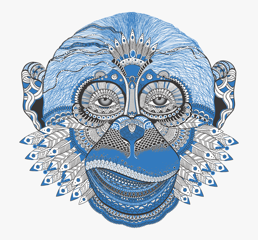 Monkey, Face, Plumage, Ornament, Animal, Blue, HD Png Download, Free Download