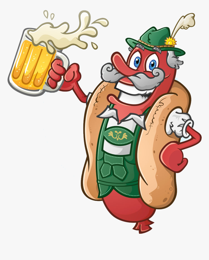 Beer Hot Dog German - Bratwurst Oktoberfest Cartoon, HD Png Download, Free Download