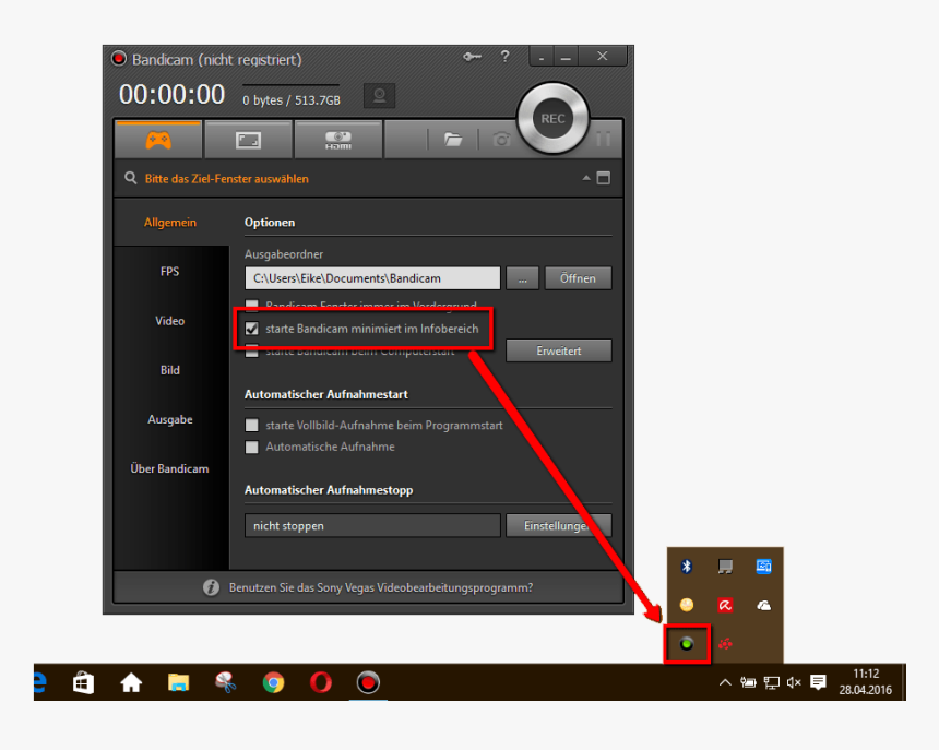 So Kann Man Bandicam Beim Start In Den Infobereich - Free Download Bandicam, HD Png Download, Free Download