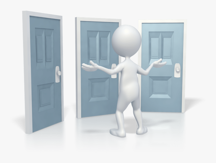 Открытая дверь в профессию. Человек и три двери. Фигура анимация двери. Человек выбирает дверь. Три двери выбор.