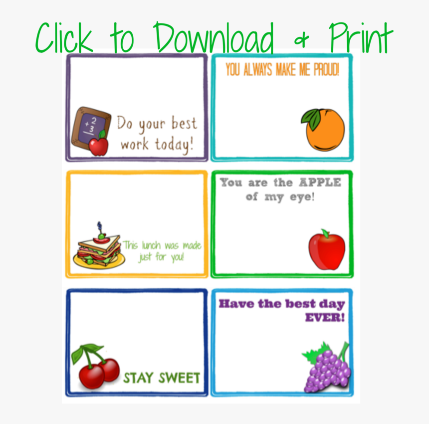 Free Printable Lunchbox Notes For Kids - Free Printable Blank Lunch Box Notes, HD Png Download, Free Download