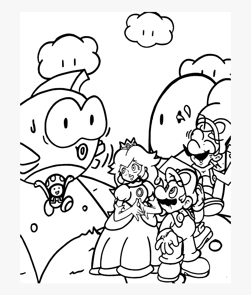 Mario Luigi And Princess Peach Coloring Pages HD Png Download Kindpng