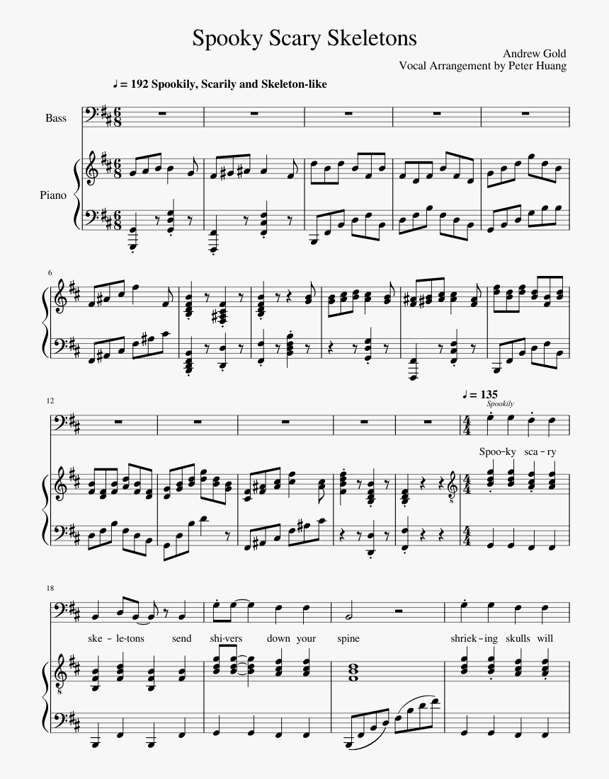 Spooky Scary Skeletons Piano Sheet Music For Beginners, HD Png Download, Free Download