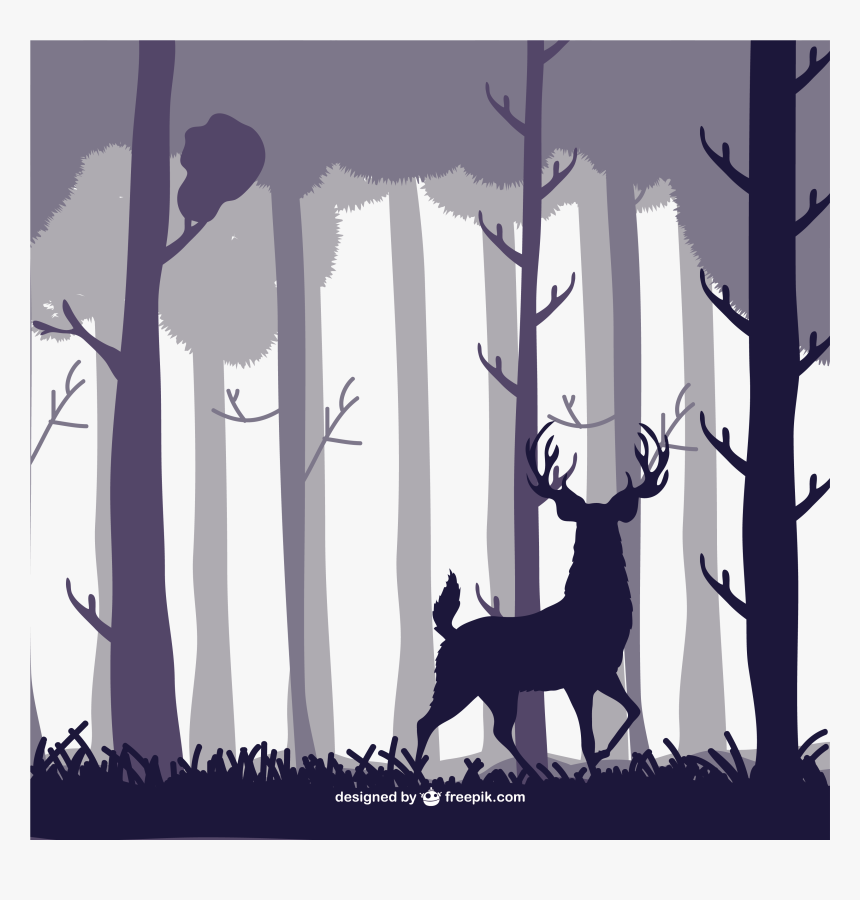 Deer Forest Silhouette Illustration - Tree Clipart Forest Silhouette, HD Png Download, Free Download