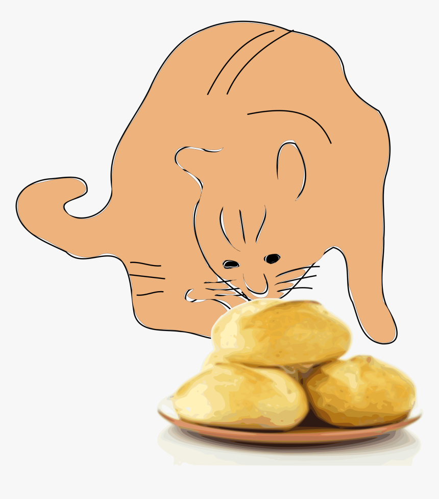 Cat Sniffing A Plate Of Bread Vector Clipart Image - Clipart Cat Bread, HD Png Download, Free Download