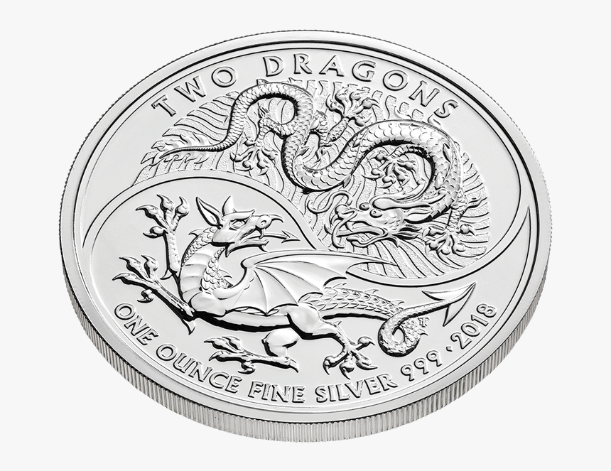 Two Dragons 2018 1 Oz Silver Coin - 1 Oz Silver 2 Dragons 2018 Uk 2, HD Png Download, Free Download