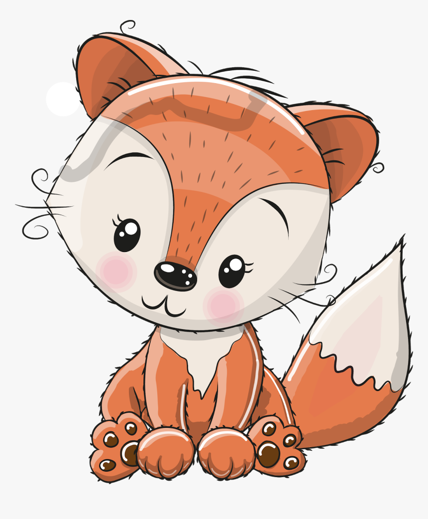 Cute Cartoon Fox On Blue, HD Png Download - kindpng