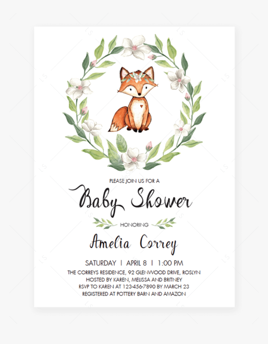 Free Fox Baby Shower Invite Template, HD Png Download, Free Download