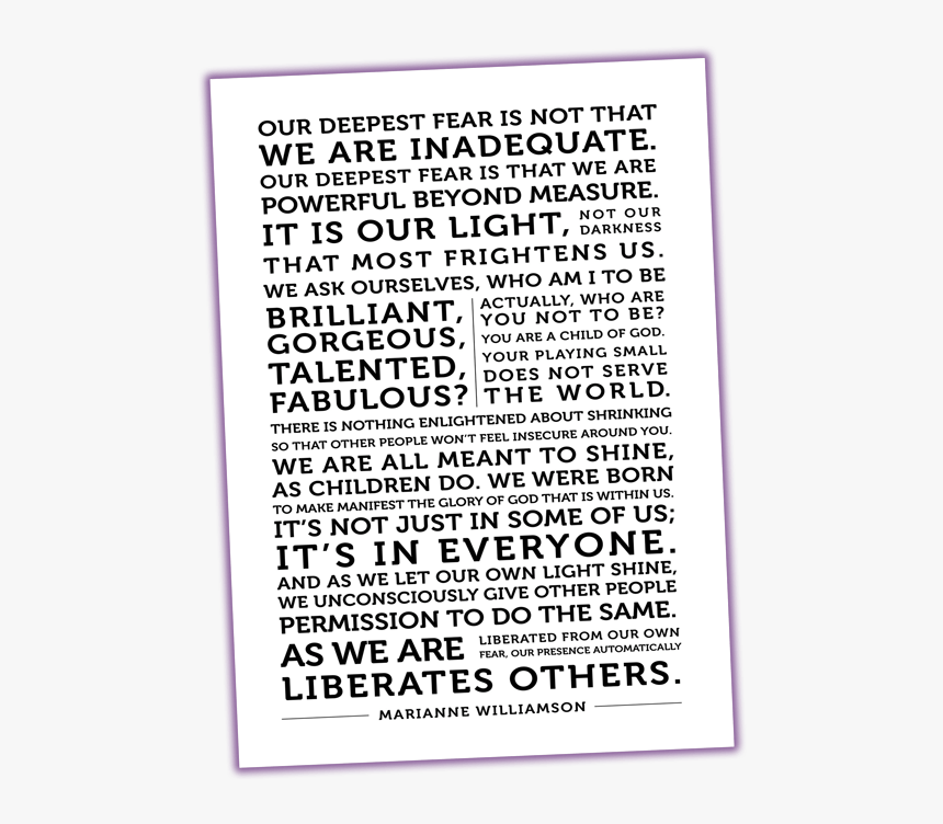 Our Deepest Fear , Png Download - Our Deepest Fear Marianne Williamson, Transparent Png, Free Download