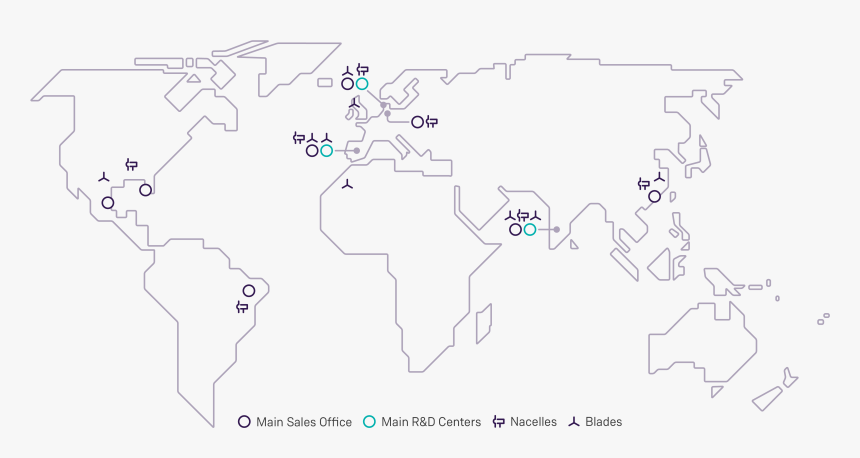 Worldwide Overview Of Siemens Gamesa Office And Manufacturing - Map, HD Png Download, Free Download