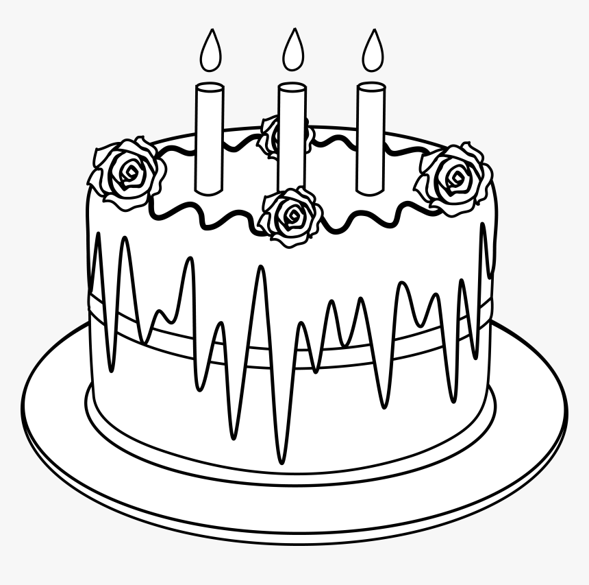 Colorable Line Art Of Birthday Cake - Clip Art Black And White Cake, HD Png Download, Free Download