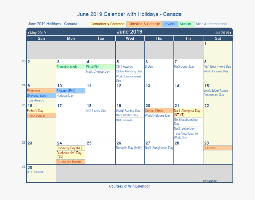 June 2019 Calendar With Holidays Canada - Holiday October 2019 Calendar, HD Png Download, Free Download