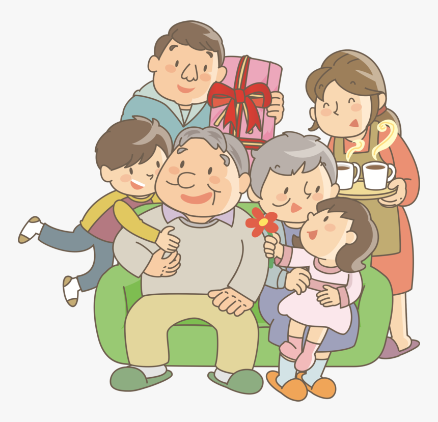 Play,sharing,playing With Kids - Grandparents With Children Black And White Clipart, HD Png Download, Free Download