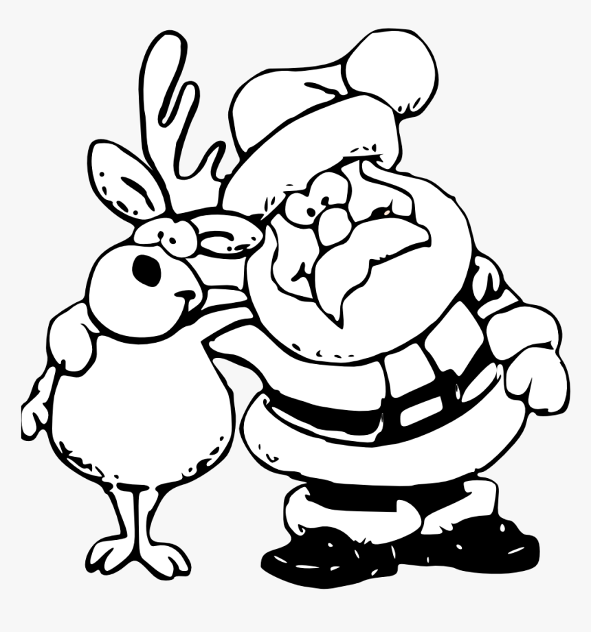 Reindeer Clipart Black And White Santa And Reindeer - Black And White Santa And Reindeer Clipart, HD Png Download, Free Download