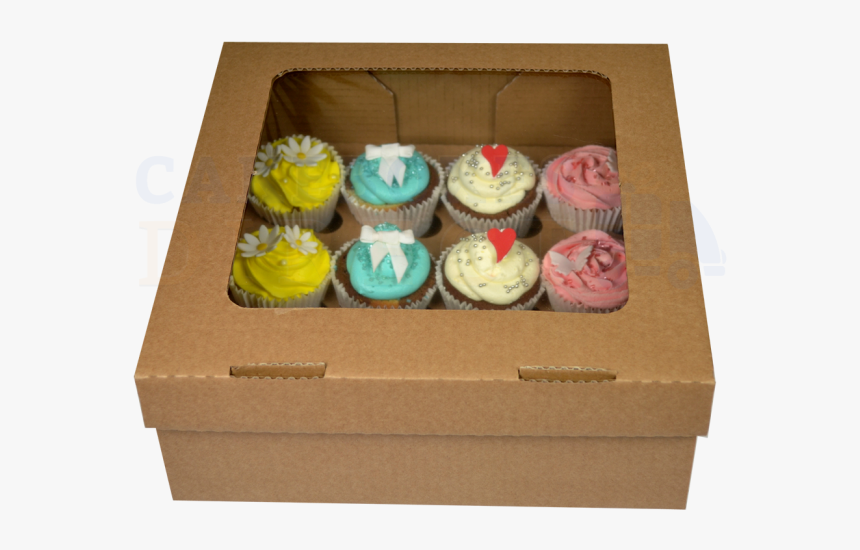 12 Cupcake Brown Extra Deep Window Box With 6cm Divider - Cupcakes Packed In Box, HD Png Download, Free Download