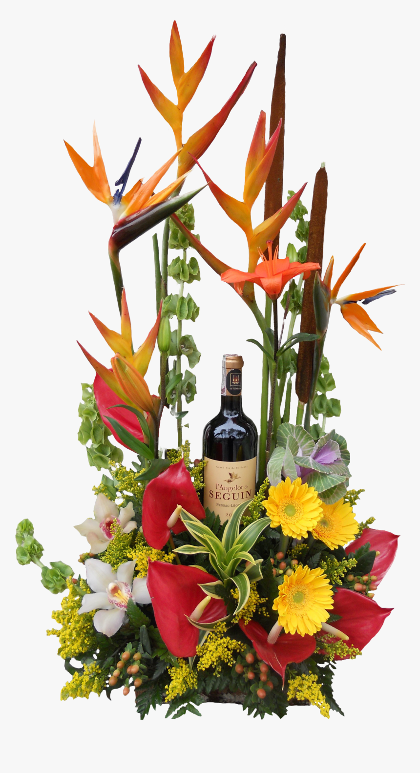 Ramo De Flores Y Botella De Vino - Bouquet, HD Png Download, Free Download