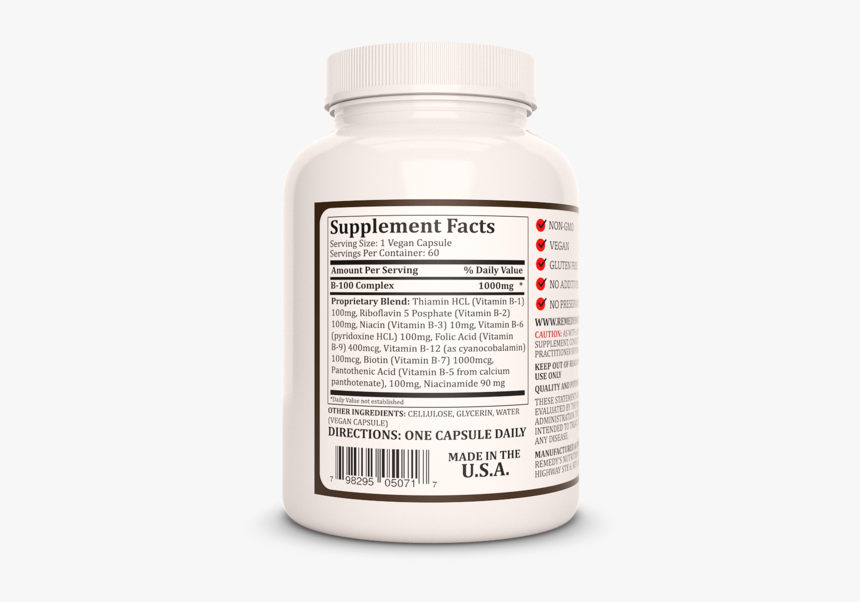 B-100 Complex - Zinc Calcium Magnesium Supplement Facts, HD Png Download, Free Download