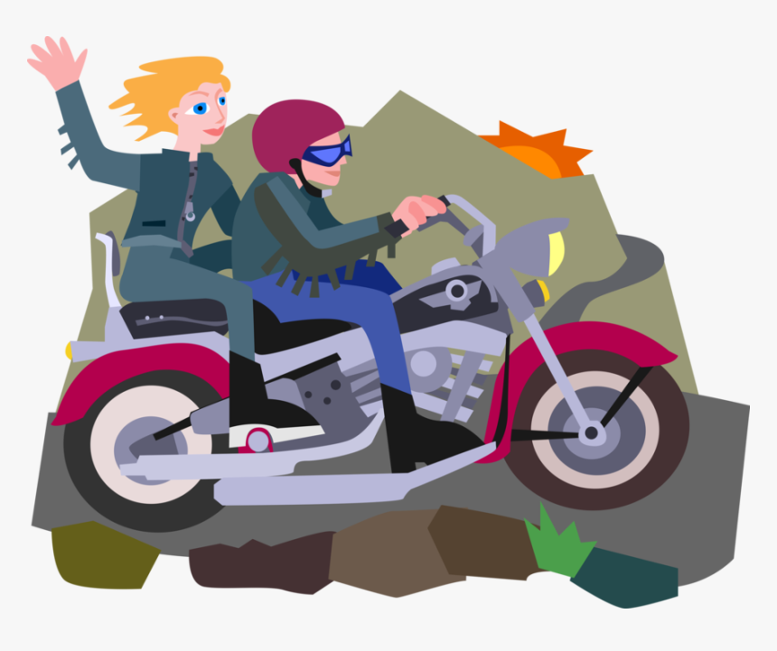 Vector Illustration Of Riders Ride Motorcycle Or Motorbike - Illustration, HD Png Download, Free Download