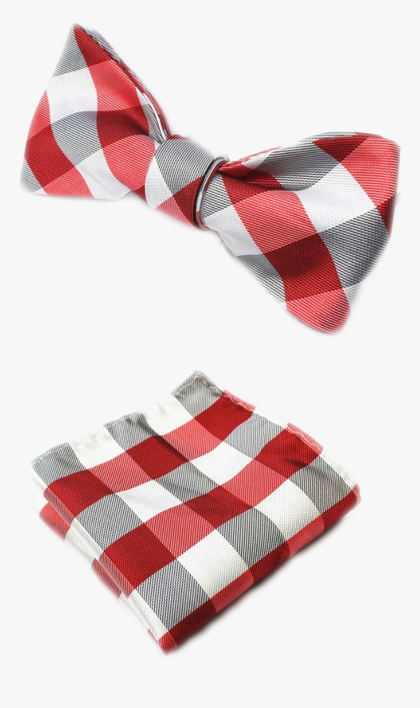 Red, White And Silver Bow Tie And Pocket Square - Plaid, HD Png Download, Free Download