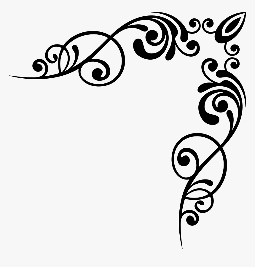 Flourishy Corner Vintage Corner Borders Png - Border Design Black And White, Transparent Png, Free Download