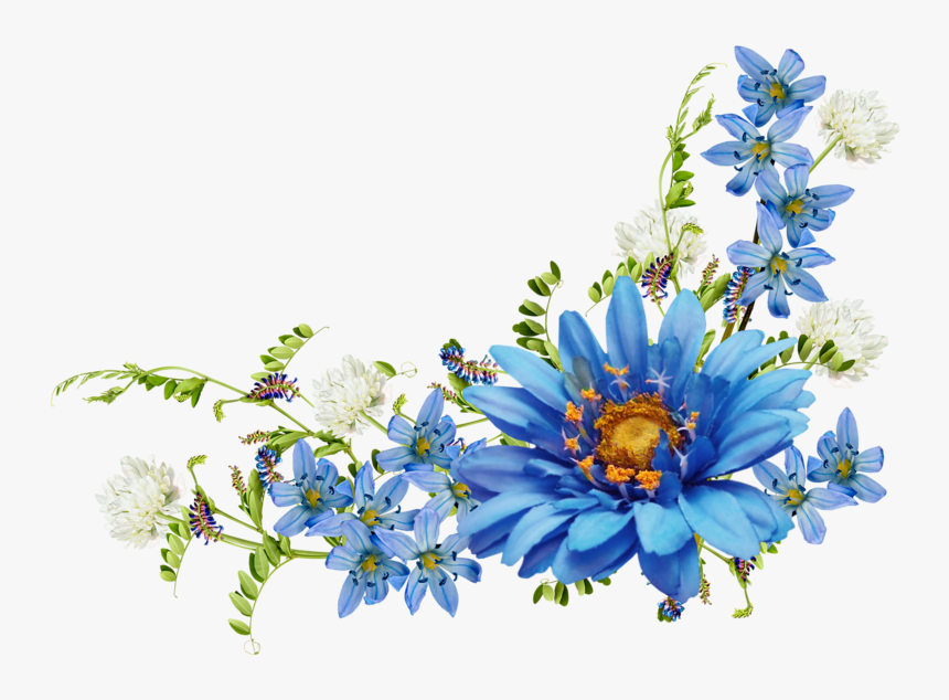 Wildflower Clipart Corner Border Flower - Blue Vintage Flowers Png, Transparent Png, Free Download