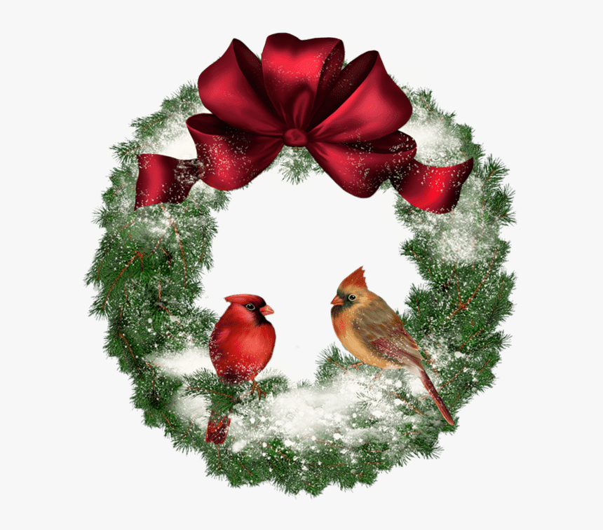 Christmas Wreath With Cardinals, HD Png Download, Free Download