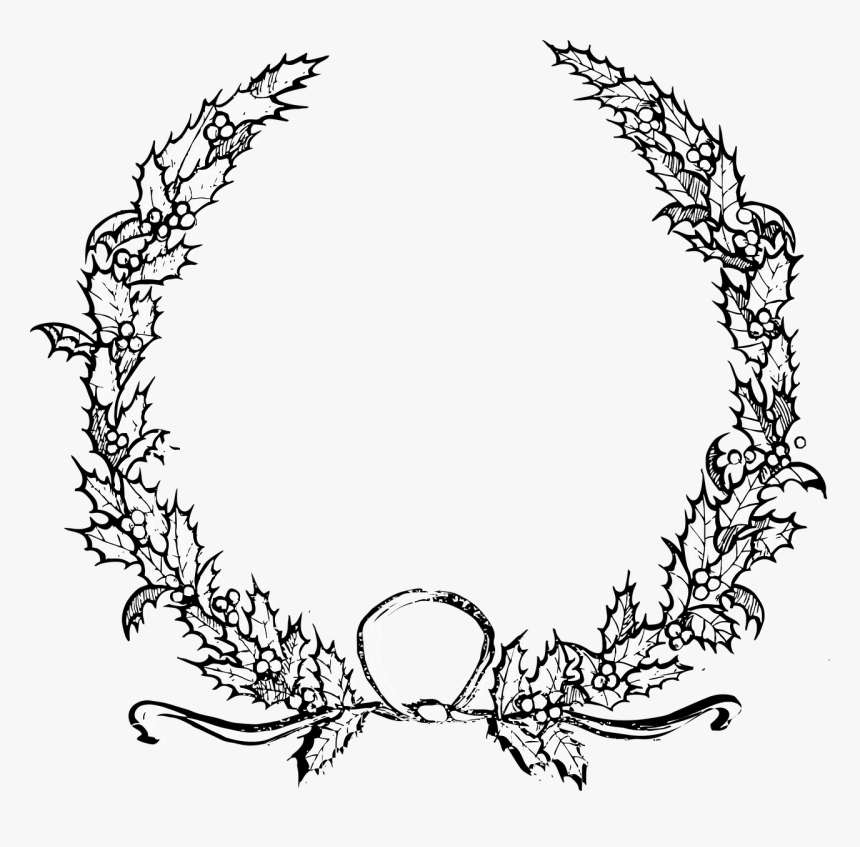 Holly Christmas Wreath Christmas Holly Decoration - Christmas Wreath Black And White, HD Png Download, Free Download