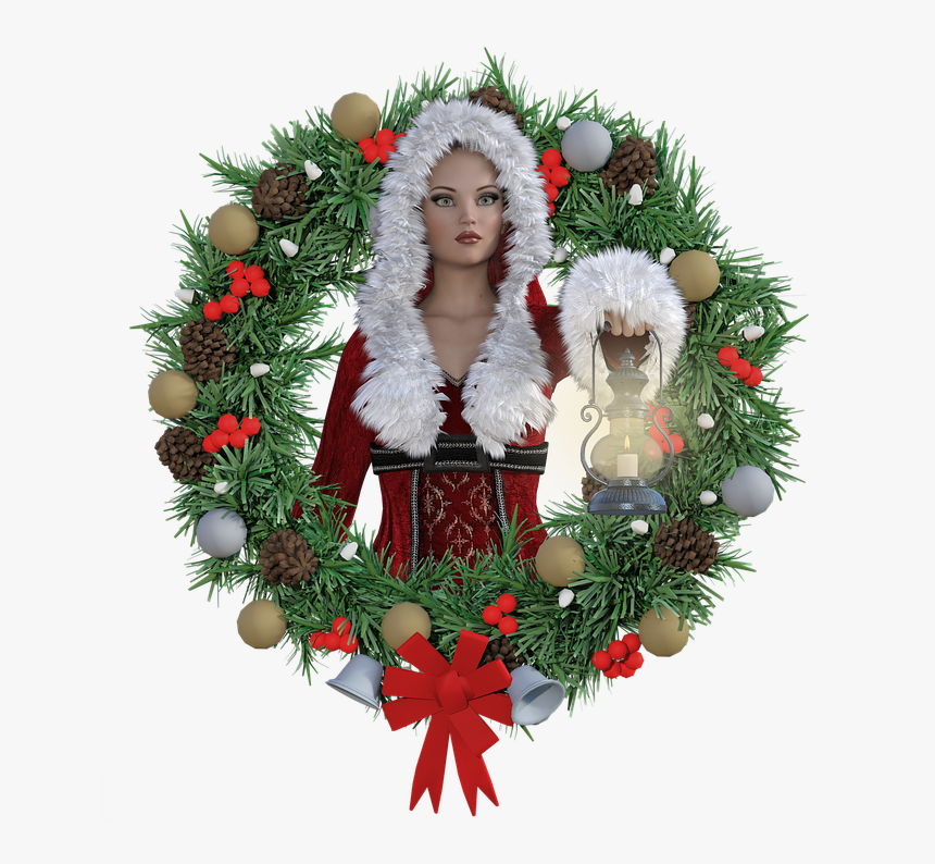 Christmas Wreath, Women, Fantasy, Beautiful, Young - Kaledinis Vainikas Ant Duru, HD Png Download, Free Download