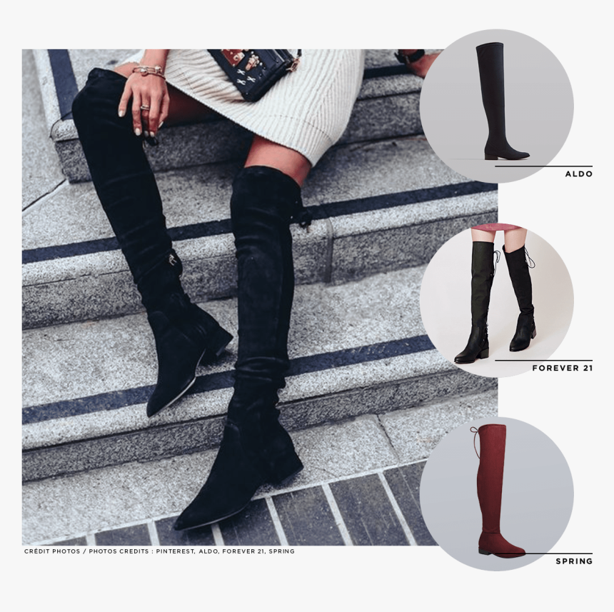 Flat Over The Knee Boots Street Style, HD Png Download, Free Download