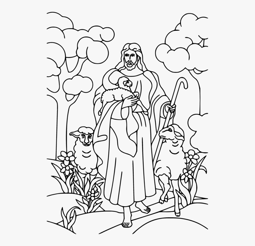 Art,human,monochrome - Jesus Sheep Coloring Page, HD Png Download, Free Download