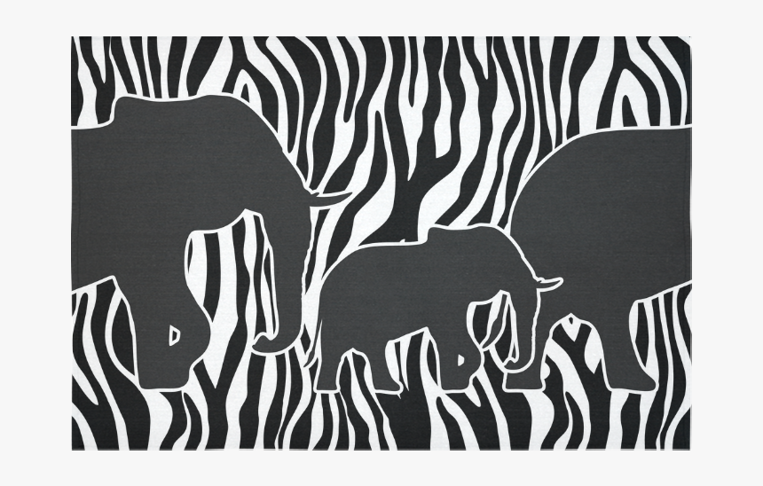 Elephants To Zebra Stripes Black & White Cotton Linen - Zebra, HD Png Download, Free Download