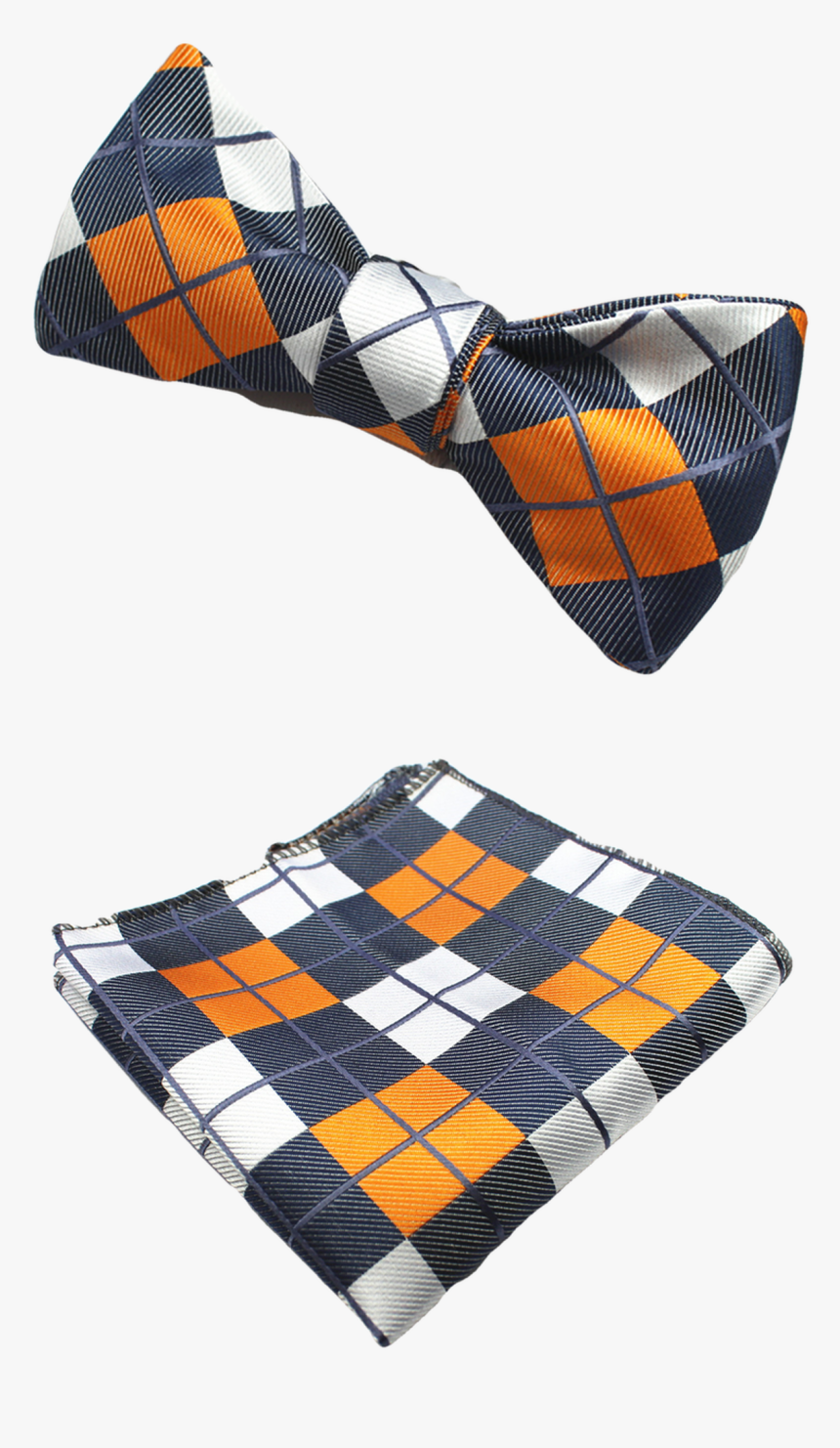 Grey, Orange & White Plaid Bow Tie And Pocket Square - Tartan, HD Png Download, Free Download