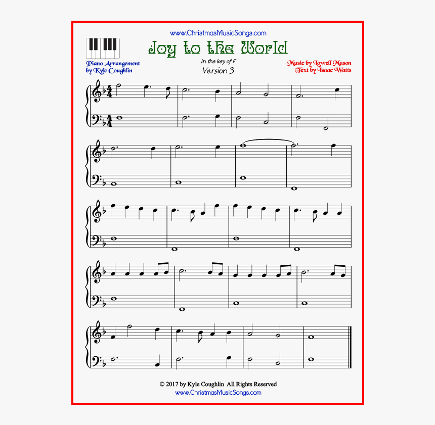 Transparent Joy To The World Png - Printable Beginner Piano Sheet Music, Png Download, Free Download