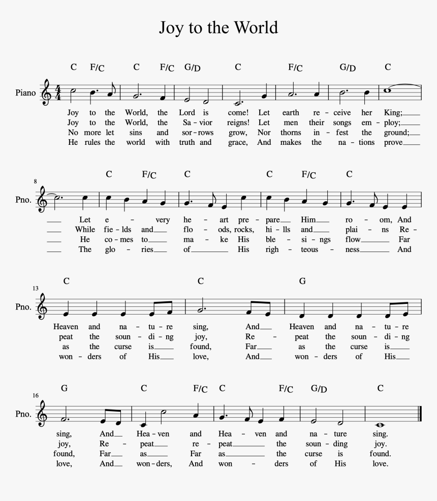 Joy To The World Chords Score - Joy To The World Easy Piano Letters, HD Png Download, Free Download