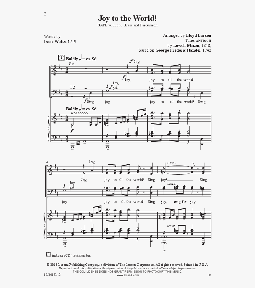 Product Thumbnail - Joy To The World Arr Lloyd Larson, HD Png Download, Free Download