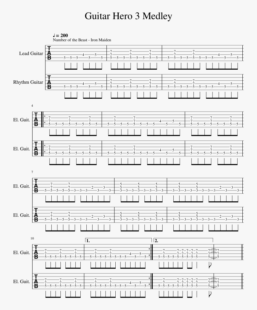 Guitar Hero 3 Medley Sheet Music 1 Of 4 Pages - Sheet Music, HD Png Download, Free Download