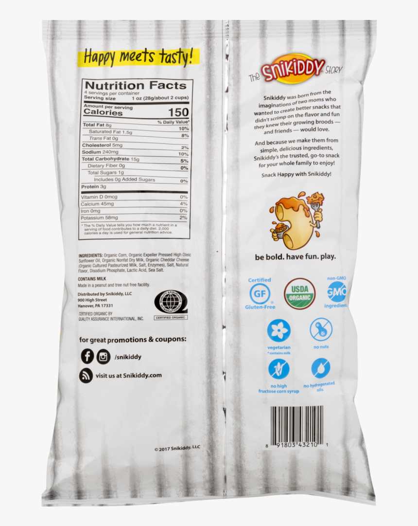 Snikiddy Organic Baked Puffs, Mac "n Cheese - Packaging And Labeling, HD Png Download, Free Download