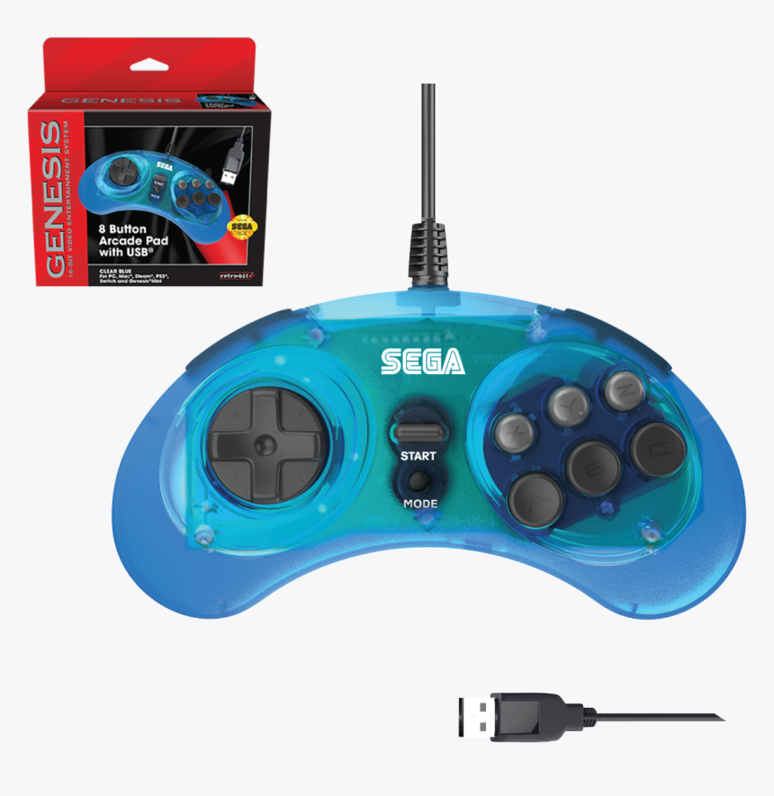 Sega, Genesis, Arcade Pad, 8 Button, Clear Blue, Usb - Retro Bit 6 Button Genesis Controller, HD Png Download, Free Download