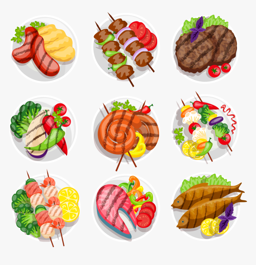 Barbecue Kebab Steak Vegetarian Cuisine Grilling - Food Fish Vector Illustration, HD Png Download, Free Download