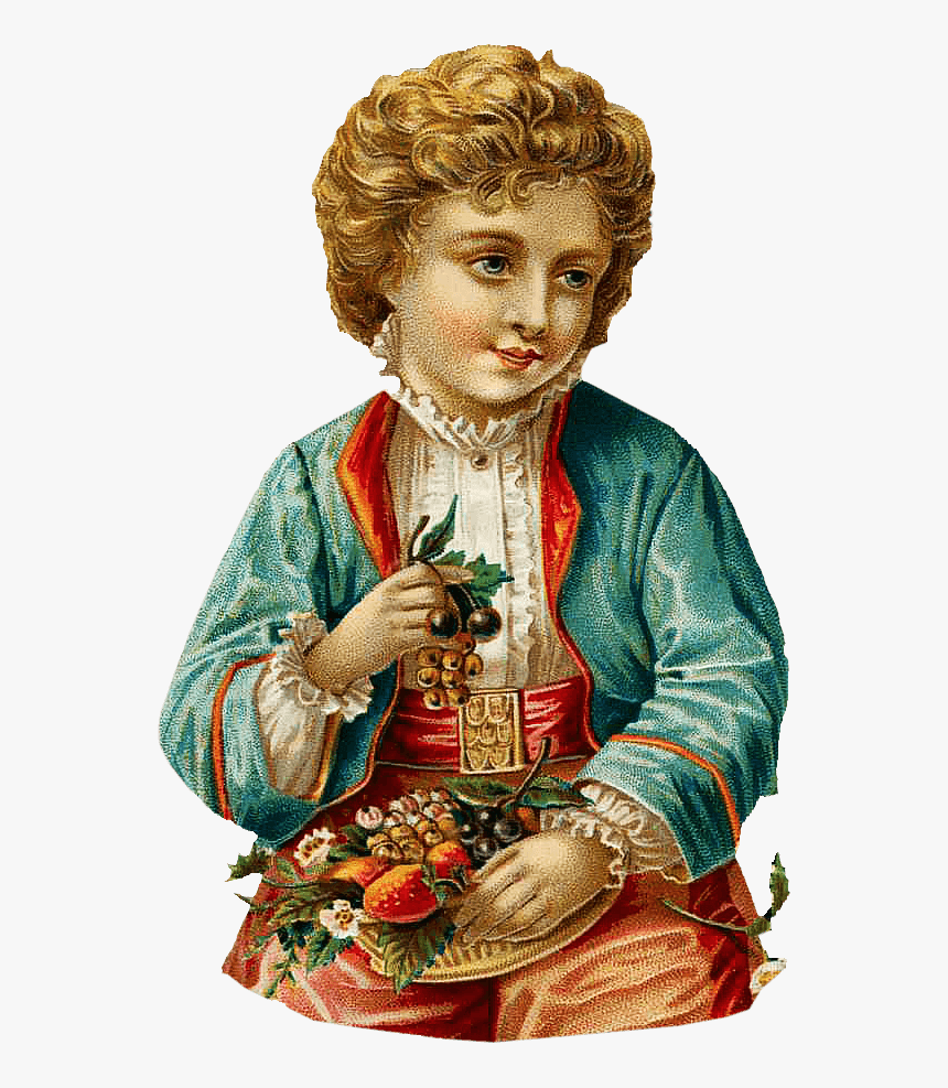 Victorian Vintage Boy Holding Grapes - Victorian Child Png, Transparent Png, Free Download